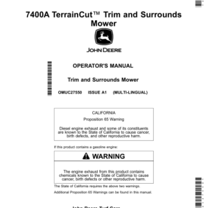 John Deere 7400A TerrainCut Trim, Surrounds Mower (North American) Operator's Manual (OMUC27550) - Image 1