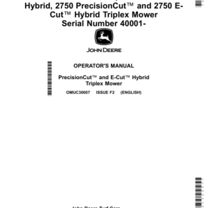 John Deere 2700 PrecisionCut, 2700 E-Cut Hybrid, 2750 PrecisionCut, 2750 E-Cut Hybrid Triplex Mower (040001-) (Export Edition) Operator's Manual (OMUC30007) - Image 1