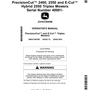 John Deere PrecisionCut 2400, 2550, E-Cut Hybrid 2550 Triplex Mowers (Serial Number 040001-) (North American) Operator's Manual (OMUC30036E) - Image 1