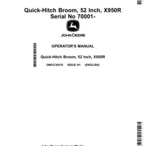 John Deere Quick-Hitch Broom, 52 Inch, X950R (070001-) (Export Edition) Operator's Manual (OMUC30510E) - Image 1