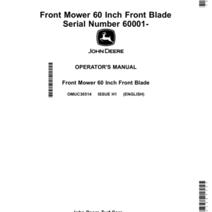 John Deere Front Mower 60 Inch Front BladeSerialNumber 60001- (Export Edition) Operator's Manual (OMUC30514) - Image 1