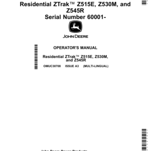 John Deere Residential ZTrak Z515E, Z530M, Z545RSerial Number 60001- (Export Edition) Operator's Manual (OMUC30708) - Image 1