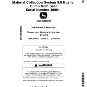 John Deere Material Collection System 9.6 Bushel Dump from Seat Serial Number 030001- (North American) Operator's Manual (OMUC30934E) - Image 1