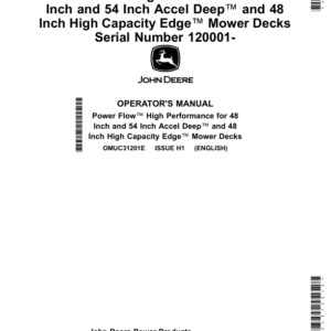 John Deere Power Flow High Performance for 48 Inch, 54 Inch Accel Deep, 48 Inch High Capacity Edge Mower DecksSerial Number (120001-) (Export Edition) Operator's Manual (OMUC31201E) - Image 1