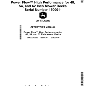 John Deere Power Flow High Performance for 48, 54, 62 Inch Mower Decks (150001-) (Export Edition) Operator's Manual (OMUC31230E) - Image 1