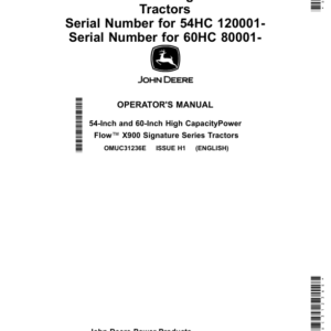 John Deere 54-, 60-Inch High Capacity PowerFlow X900 Signature Series Tractors (54HC 120001-) (60HC 080001-) (Export Edition) Operator's Manual (OMUC31236E) - Image 1