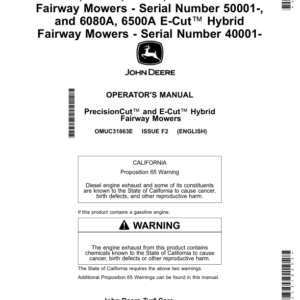 John Deere 6080A, 6500A, 6700A, PrecisionCut Fairway Mowers (050001-), 6080A, 6500A E-Cut Hybrid Fairway Mowers (040001-) (North American) Operator's Manual (OMUC31863E) - Image 1
