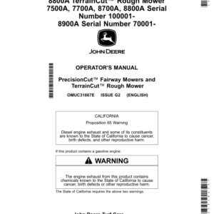 John Deere 7500A, 7700A, 8700A, 8900A PrecisionCut (100001-), Fairway Mowers, 8800A TerrainCut (070001-) Rough Mowers (North American) Operator's Manual (OMUC31867E) - Image 1