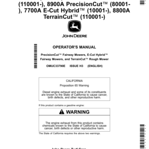 John Deere 7500A, 8000A E-Cut Hybrid (110001-), 7500A, 7700A, 8700A PrecisionCut (110001-), 8900A PrecisionCut (080001-), 7700A E-Cut Hybrid (010001-), 8800A TerrainCut (110001-) (North American) Operator's Manual (OMUC33790E) - Image 1