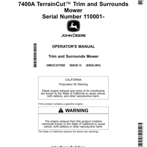 John Deere 7400A TerrainCut Trim, Surrounds Mower (110001-) (North American) Operator's Manual (OMUC33792E) - Image 1