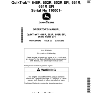 John Deere QuikTrak 648R, 652R, 652R EFI, 661R, 661R EFI Serial No 110001- Operator's Manual (OMUC34164E) - Image 1