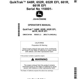 John Deere QuikTrak 648R, 652R, 652R EFI, 661R, 661R EFI Serial No 110001- Operator's Manual (OMUC34164) - Image 1