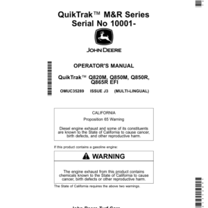 John Deere QuikTrak M&R Series (010001-) (North American), Multi-Lingual Document Eng/Spa Operator's Manual (OMUC35289) - Image 1