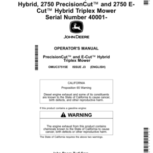 John Deere 2700 PrecisionCut, 2700 E-Cut Hybrid, 2750 PrecisionCut, 2750 E-Cut Hybrid Triplex Mower (040001-) (North American) Operator's Manual (OMUC37515E) - Image 1