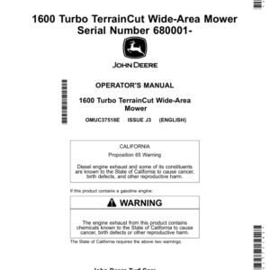 John Deere 600 Turbo TerrainCut Wide-Area Mower (680001-) (North American) Operator's Manual (OMUC37518E) - Image 1