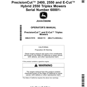 John Deere PrecisionCut 2400, 2550, E-Cut Hybrid 2550 Triplex Mowers Serial Number 60001- Operator's Manual (OMUC37976) - Image 1