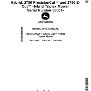 John Deere 2700 PrecisionCut, 2700 E-Cut Hybrid, 2750 PrecisionCut, 2750 E-Cut Hybrid Triplex Mower Serial Number 60001- Operator's Manual (OMUC38069) - Image 1