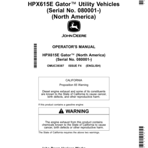 John Deere HPX615E Gator Utility Vehicles (Serial No. 080001-) (North America) Operator's Manual (OMUC39387) - Image 1