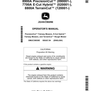 John Deere 7500A, 8000A E-Cut Hybrid (120001-), 7500A, 7700A, 8700A PrecisionCut (120001-), 8900A PrecisionCut (090001-), 7700A E-Cut Hybrid (020001-), 8800A TerrainCut (120001-) (North America) Operator's Manual (OMUC39830E) - Image 1