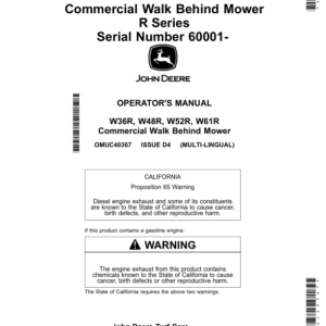 John Deere Commercial Walk Behind Mower R Series (060001-) Operator's Manual (OMUC40367) - Image 1