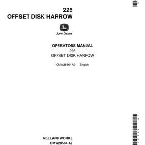 John Deere 225 Wheel Type Offset Disk Harrow North America Manufactured in Canada Operator's Manual (OMW28564) - Image 1