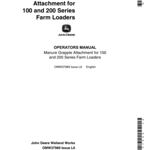 John Deere Manure Grapple Attachments For 100, 200 Series Farm Loaders Operator's Manual (OMW37989) - Image 1