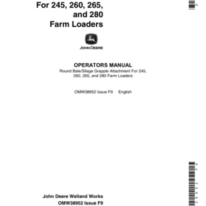 John Deere Round Bale Grapple & Silage Grapple Attachments Operator's Manual (OMW38952) - Image 1