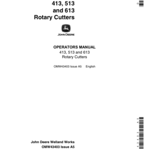 John Deere 413, 513, 613 Rotary Cutters Operator's Manual (OMW43403) - Image 1