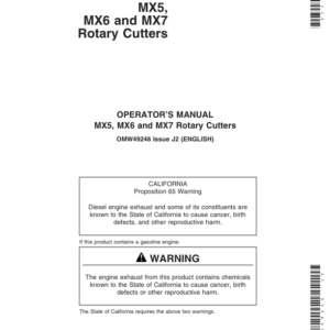 John Deere MX5 Rotary Cutters (000000-001000) MX6 Rotary Cutters (000000-011000) MX7 Rotary Cutters (000000-008000) North America Operator's Manual (OMW49246) - Image 1