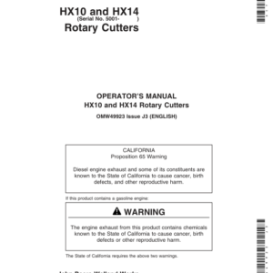 John Deere HX10 Rotary Cutters (005001-006099) HX14 Rotary Cutters (005001-005899) North America Operator's Manual (OMW49923) - Image 1