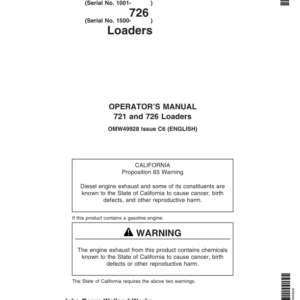 John Deere 721 & 726 Loaders Operator's Manual (OMW49928) - Image 1