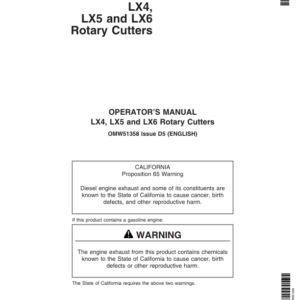 John Deere LX4, LX5, LX6 Rotary Cutters Operator's Manual (OMW51358) - Image 1