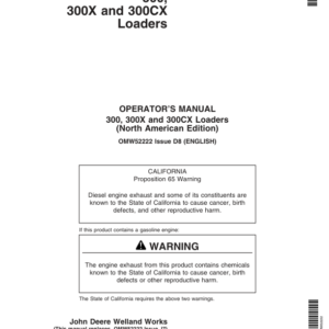 John Deere 300, 300X & 300CX Loaders Operator's Manual (OMW52222) - Image 1