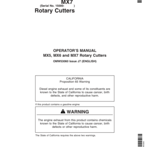 John Deere MX5 Rotary Cutters (014000-016499) MX6 Rotary Cutters (029000-034999) MX7 Rotary Cutters (015000-017999) North America Operator's Manual (OMW53060) - Image 1