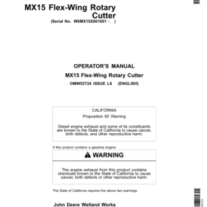 John Deere MX15 Flex-Wing Rotary Cutter Operator's Manual (OMW53724) - Image 1