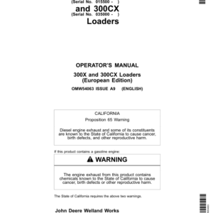 John Deere 300X & 300CX Loaders Operator's Manual (OMW54063) - Image 1