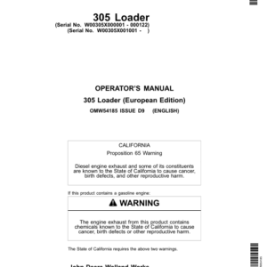 John Deere 305 Loader (000001-) (Europe) Operator's Manual (OMW54185) - Image 1