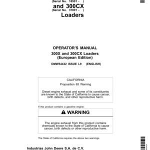 John Deere 300X & 300CX Loaders Operator's Manual (OMW54432) - Image 1