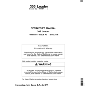 John Deere 305 Loader (000001-) (North America) Operator's Manual (OMW54457) - Image 1