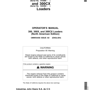 John Deere 300, 300X & 300CX Loaders Operator's Manual (OMW54458) - Image 1