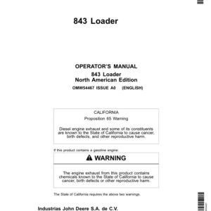 John Deere 843 Loader Operator's Manual (OMW54467) - Image 1