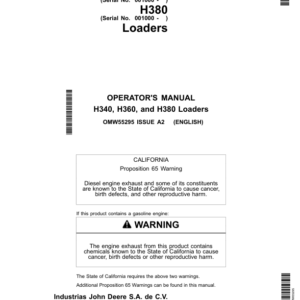 John Deere H340, H360 & H380 Loaders North America (010001- ) Operator's Manual (OMW55295) - Image 1