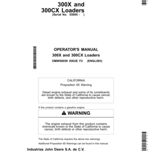 John Deere 300X & 300CX Loaders Operator's Manual (OMW56059) - Image 1