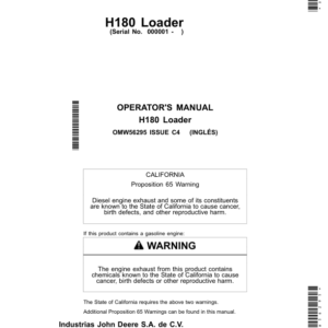 John Deere H180 Loader Operator's Manual (OMW56295) - Image 1