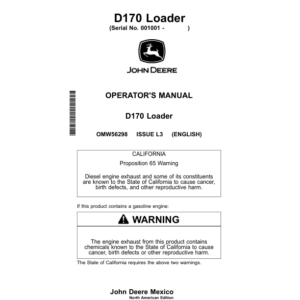 John Deere D170 Loader (001001-) (North America) Operator's Manual (OMW56298) - Image 1