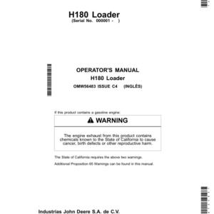 John Deere H180 Loader Operator's Manual (OMW56483) - Image 1