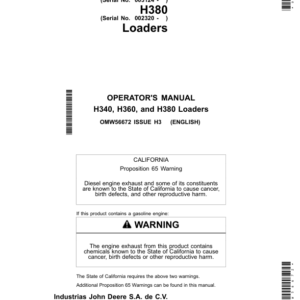 John Deere H360 Loaders (003124-) Operator's Manual (OMW56672) - Image 1