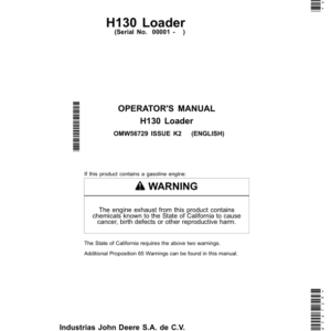 John Deere H130 Loader Operator's Manual (OMW56729) - Image 1
