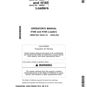 John Deere H160 & H165 Loaders Operator's Manual (OMW57694) - Image 1