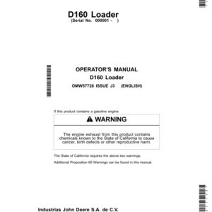 John Deere D160 Loader Export Edition Operator's Manual (OMW57726) - Image 1